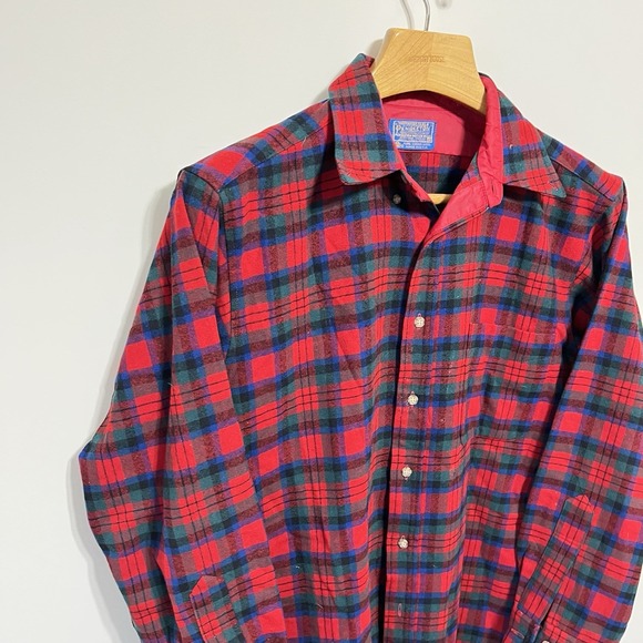 Vintage Pendleton Flannel Shirt Mens M Red Gr Royal Stewart Plaid Wool Button Up - Picture 2 of 5